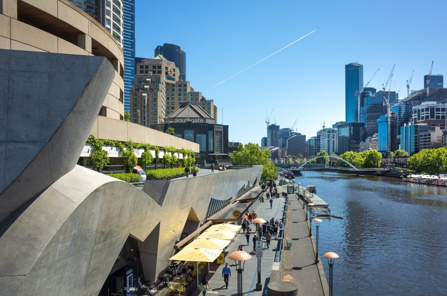 Southbank Promenade beside Hamer Hall and the Yarra River